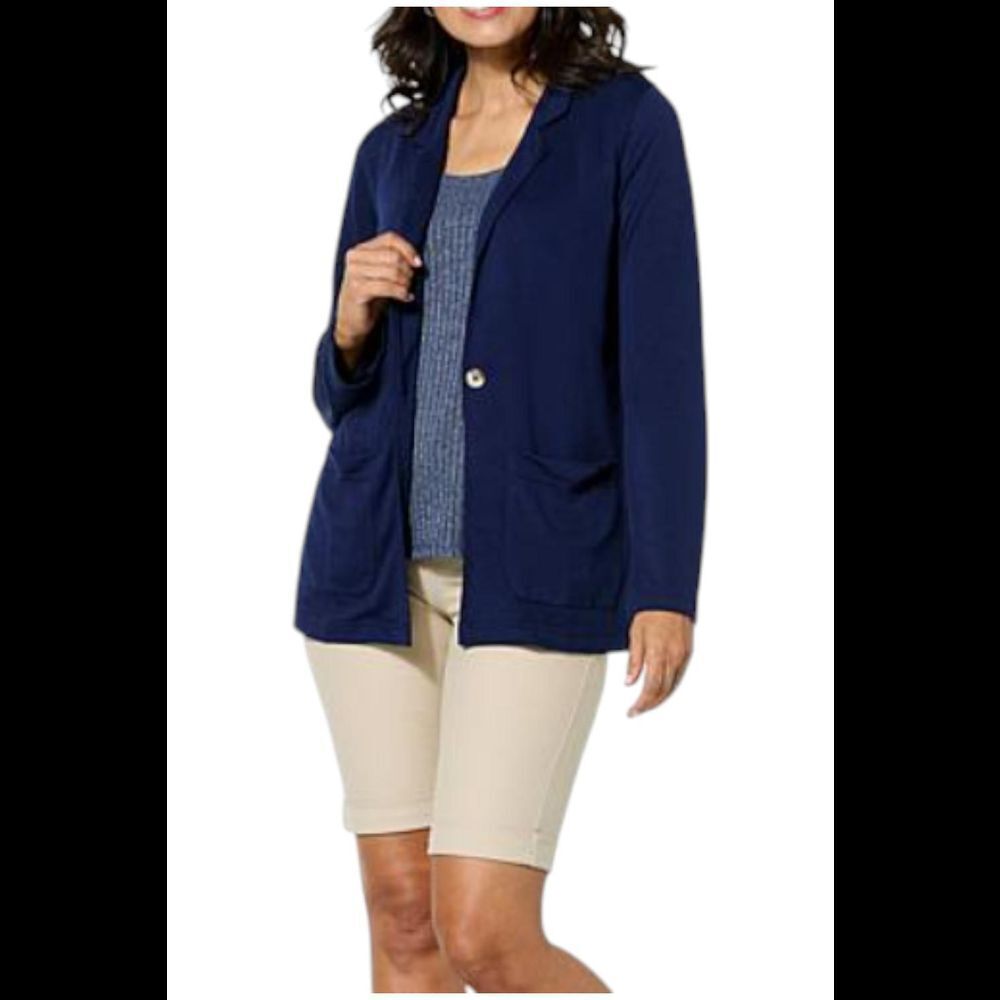 HUE Women's French Terry Knit Blazer Navy - Regular